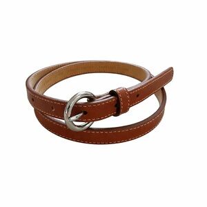 Women’s Brooks Brothers Brown Leather Belt Size M Skinny Silver Buckle 29–33”